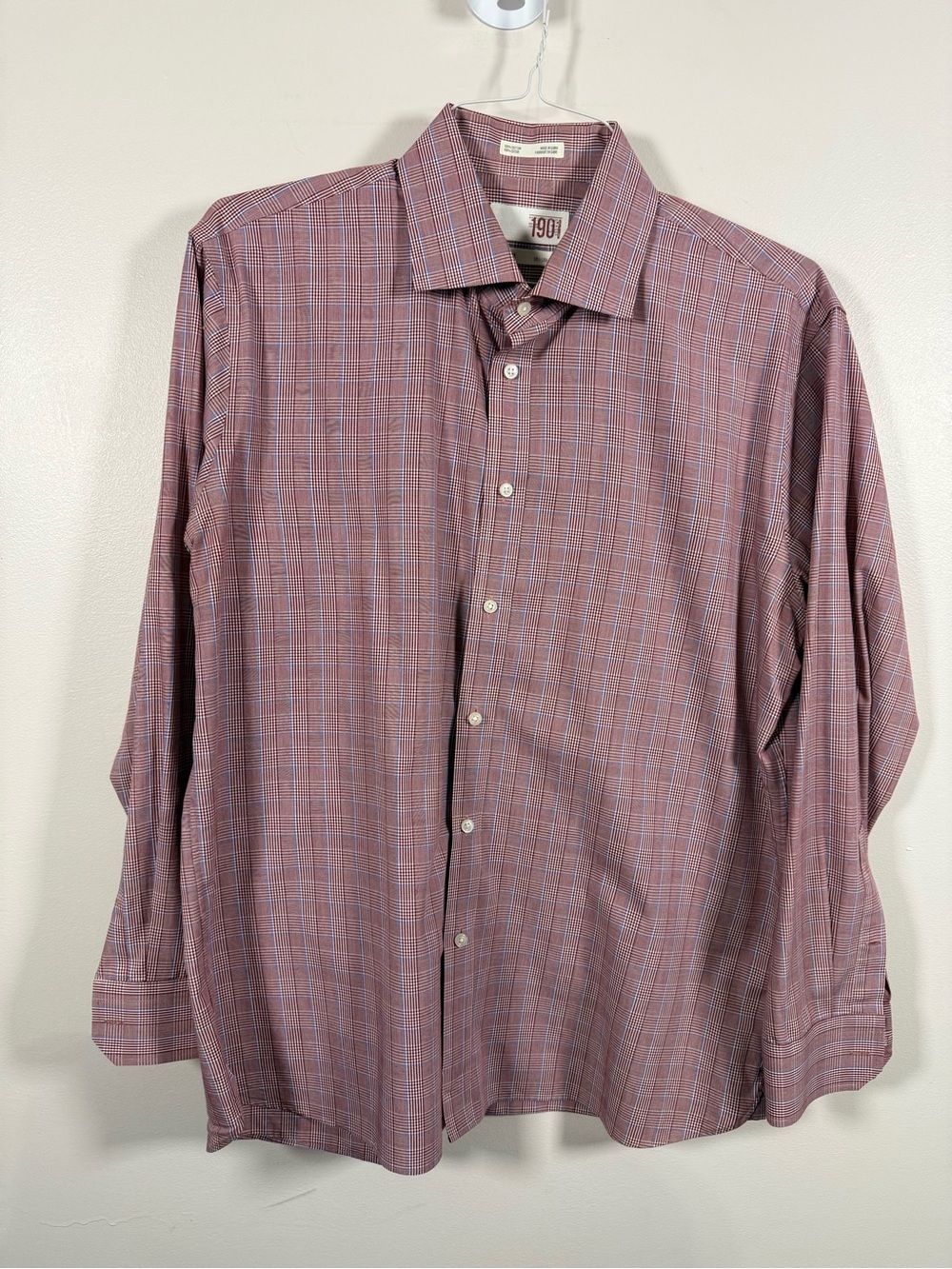 1901 Men's Burgundy Plaid Dress Shirt - Long Sleeve